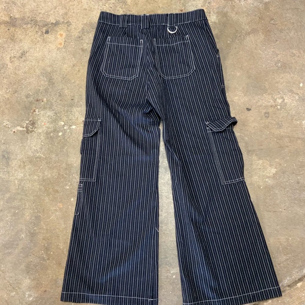 UO Y2K Punk Cargo Trousers White Striped Wide Leg Pants Jeans OBO - Picture 9 of 11
